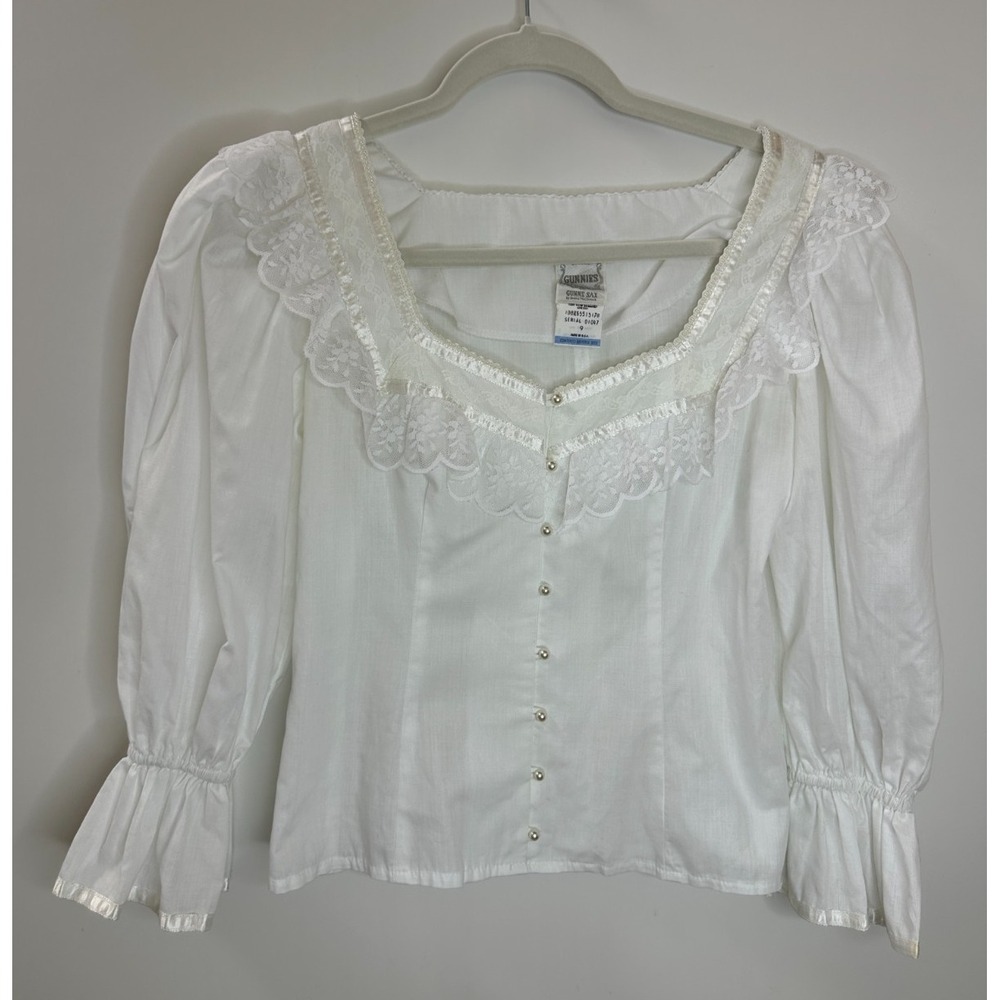 Gunne Sax Jessica McClintock Lace Victorian Blouse Pearl Button Size 9 Vtg 70s - Picture 14 of 14